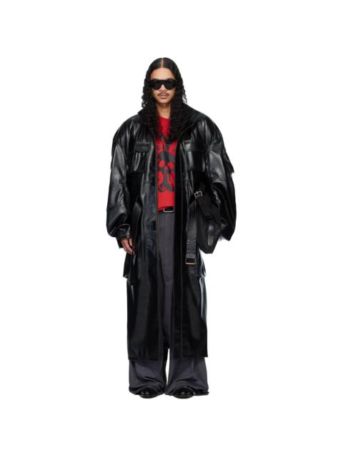 Black Ram Cargo Faux-Leather Trench Coat