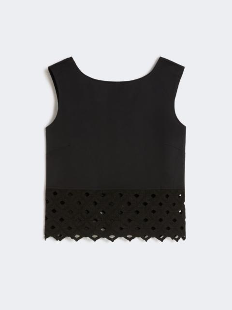Poplin and macramé lace top - BLACK