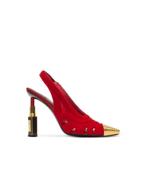 Lipstick pumps in suede leather and brass