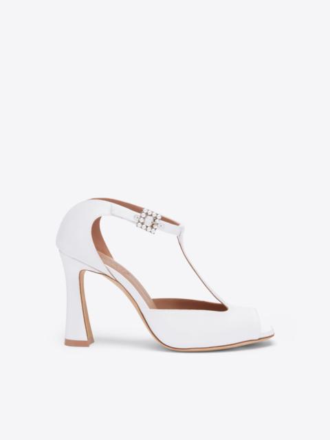 Nomi 90 White Satin T-Bar Sandals