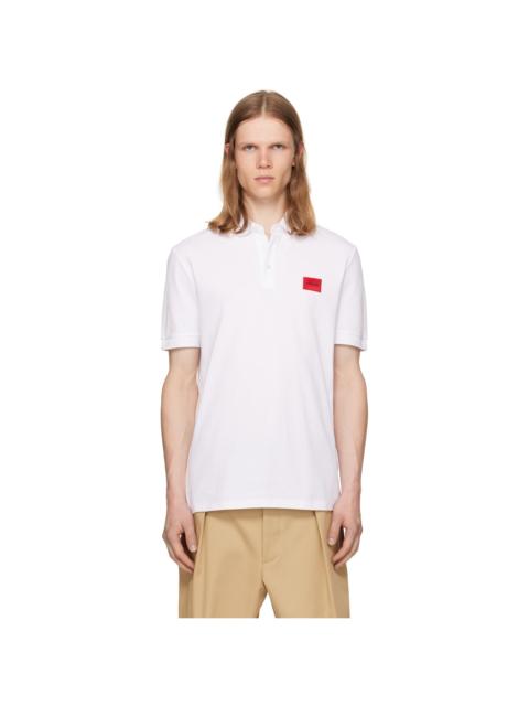 White Cotton-Piqué Slim-Fit Logo Label Polo