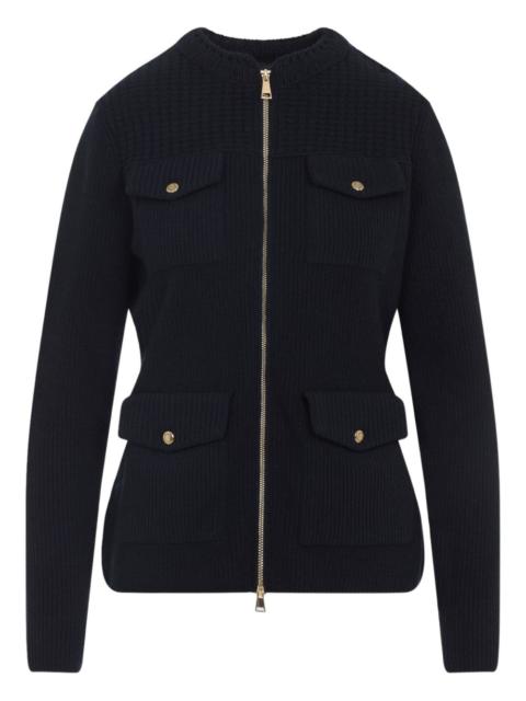 ribbed zip-front fitted jacket