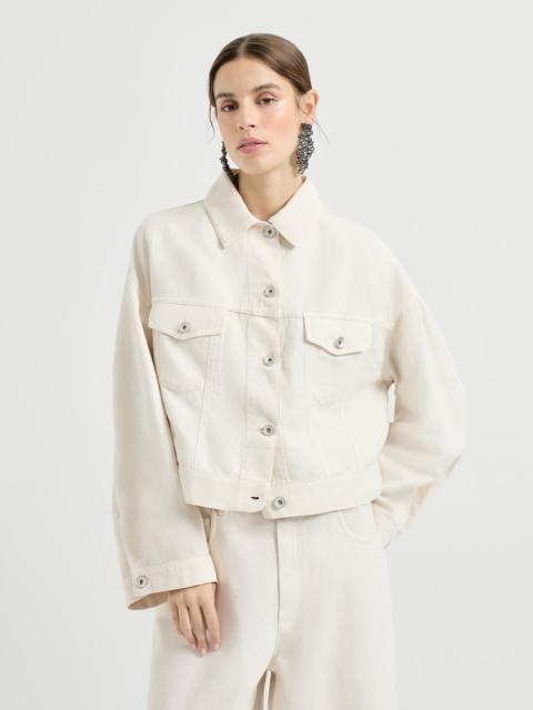 Garment-dyed outerwear jacket in cotton and linen cover with monili