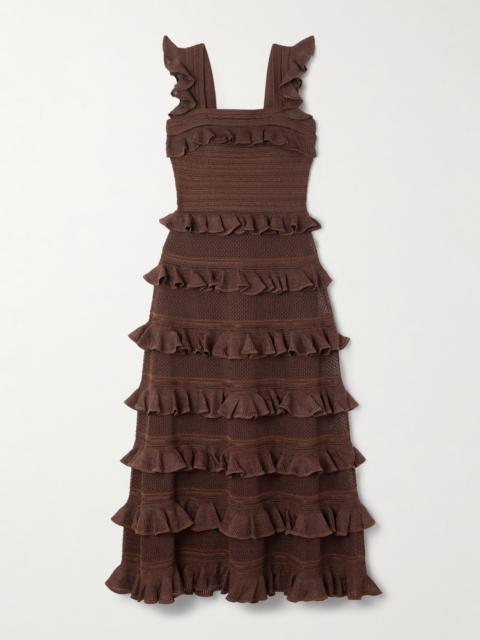 Ruffled Tiered Pointelle-knit Midi Dress