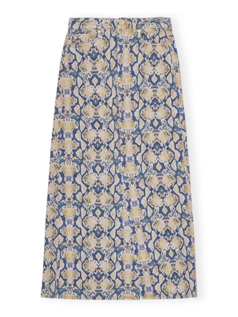 SNAKE PRINTED DENIM MAXI SLIT SKIRT