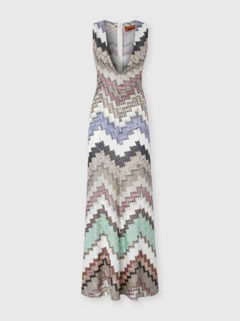 Viscose Lamé Gown with Deep V-Neck