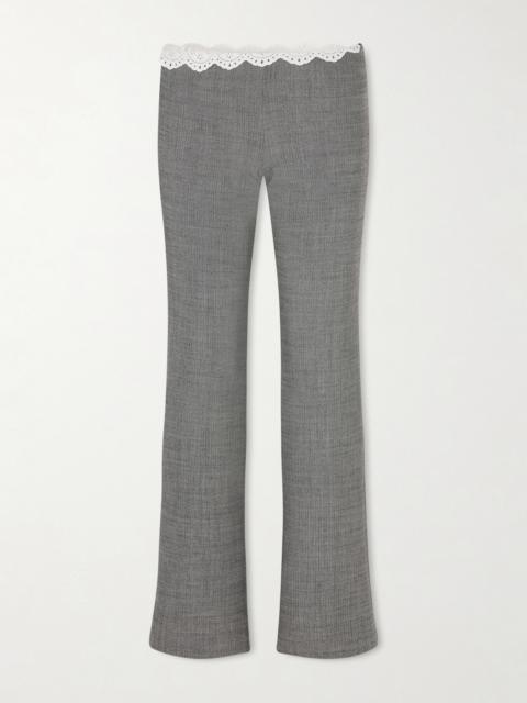 Broderie Anglaise-trimmed Herringbone Stretch-wool Flared Pants