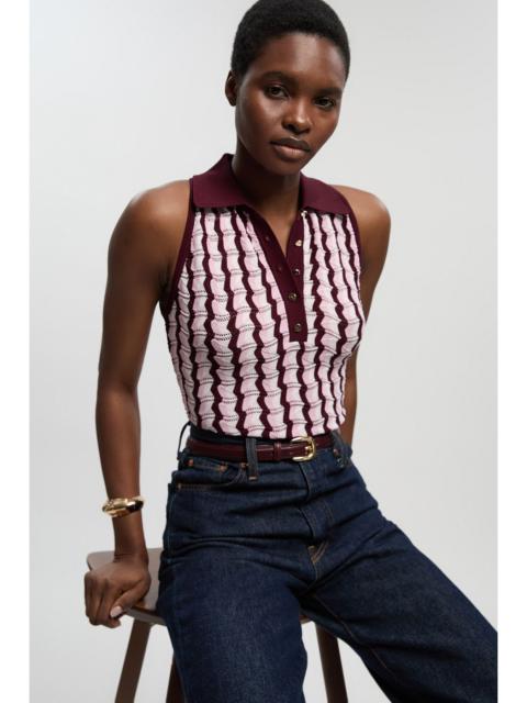 Knit Contrast Collar Pointelle Sleeveless Midi Top