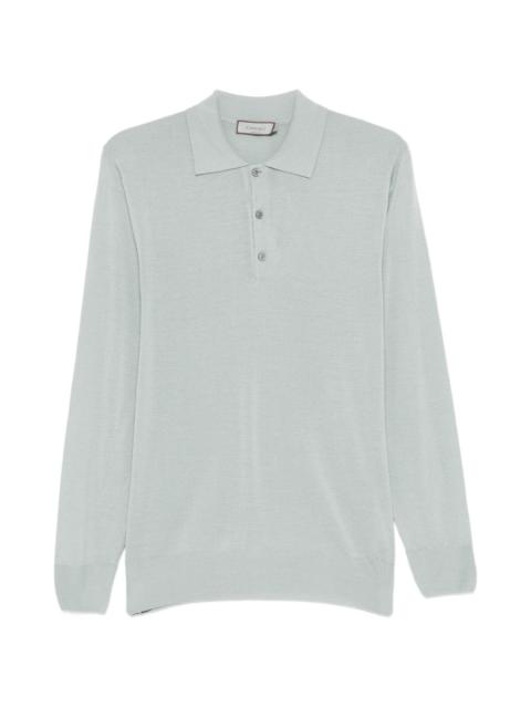 button-up ribbed-knit polo shirt