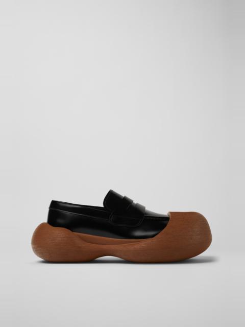 Black-brown leather loafers