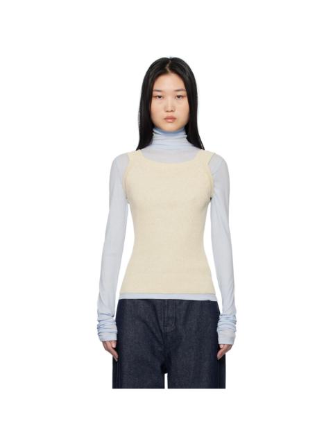 Beige Ribbed Scoop Neck Tank Top