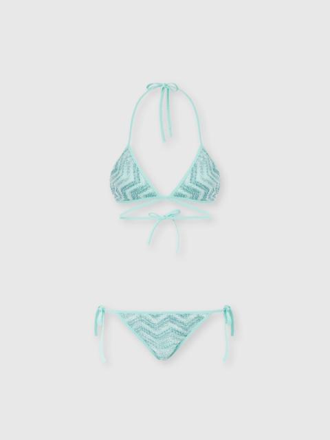 Triangle mesh bikini with zigzag pattern and sequins