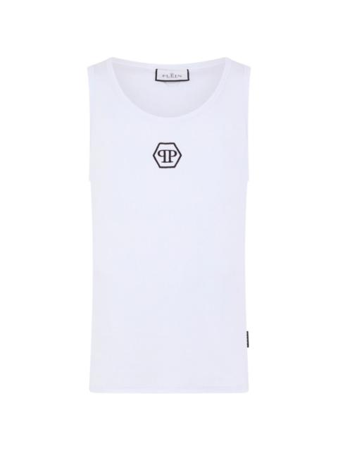 logo-embroidered cotton tank top