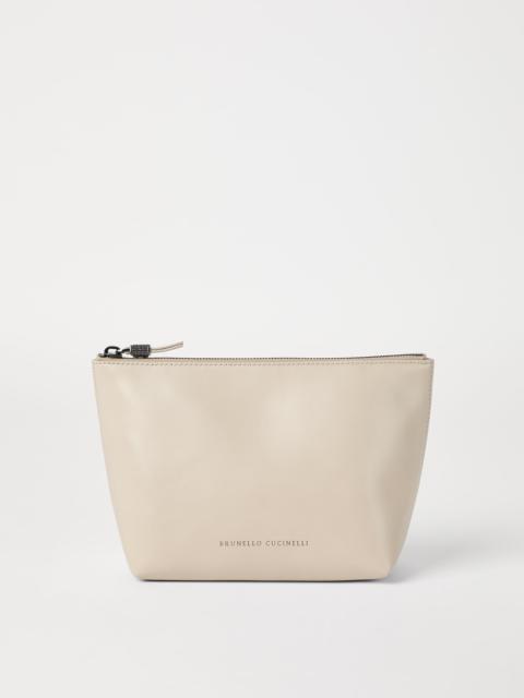 Grained calfskin pouch with monili