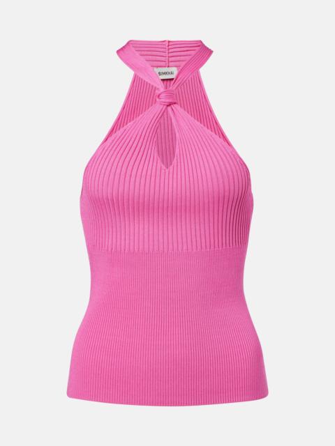Andrea ribbed-knit halterneck top