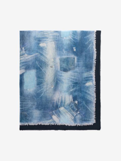 Cotton Scarf with Denim Patchwork Print