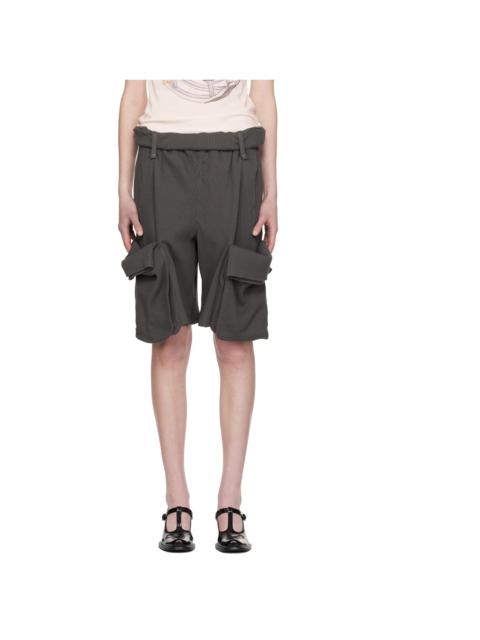 Gray Rolled Waist Sweat Cargo Shorts