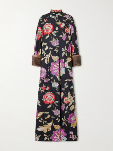 Shearling-trimmed Wool-blend Floral-brocade Coat