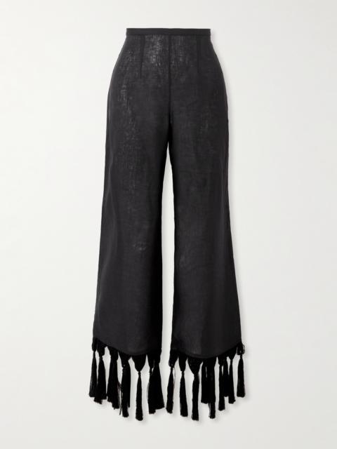 Marlino Tasseled Linen Wide-leg Pants