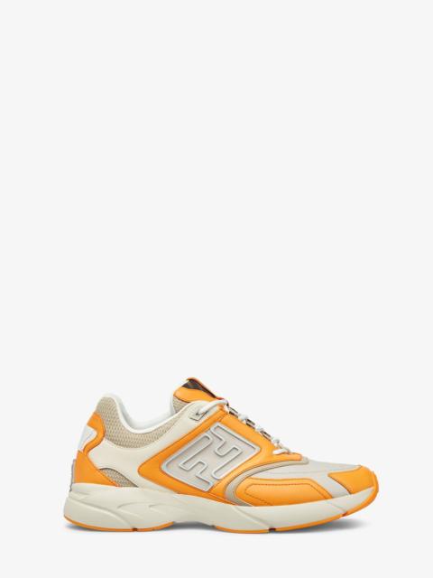 Fendi Faster sneakers made of orange nubuck leather with beige tech fabric details and 3D rubber FF 
