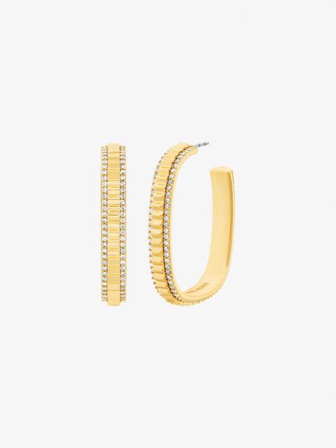 Large Pavé Gold-Tone Brass Hoop Earrings