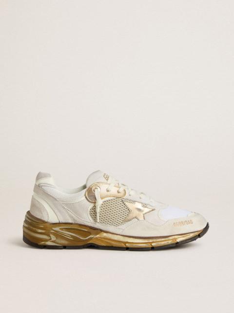 Dad-Star in mesh and white suede with gold foiled leather star