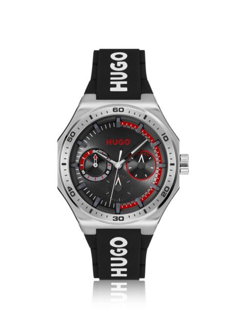 SILVER-TONE WATCH WITH SILICONE LOGO STRAP
