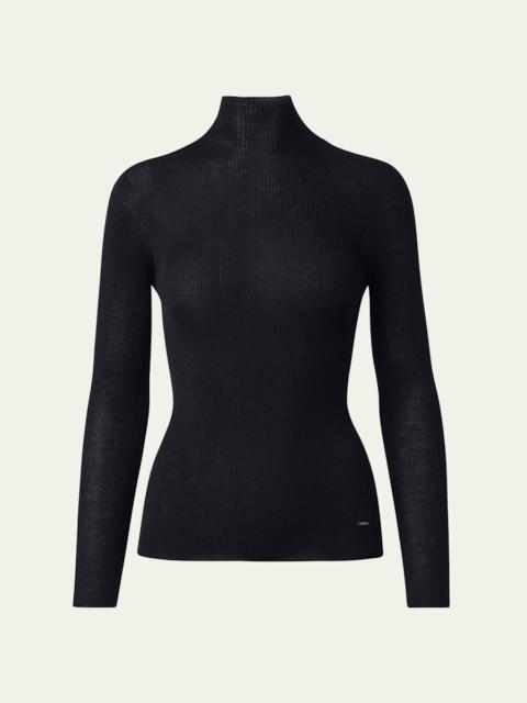 Cashmere-Silk Fine Ribbed Knit Pullover
