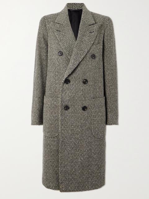 Herwin Double-breasted Herringbone Linen And Cashmere-blend Coat