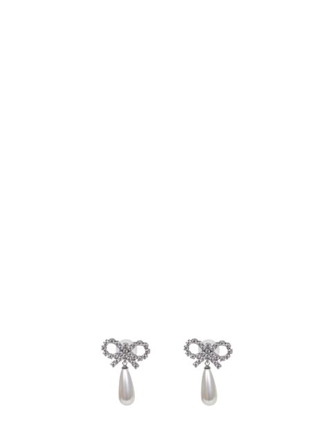Crystal bow pearl droplet earrings