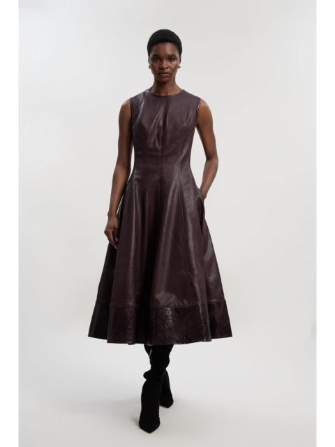 Faux Leather Croc Full Midi Dress