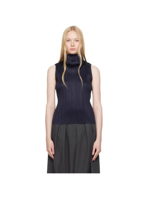 Navy Ramie Pleats Top