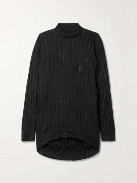 Embroidered ribbed silk turtleneck sweater