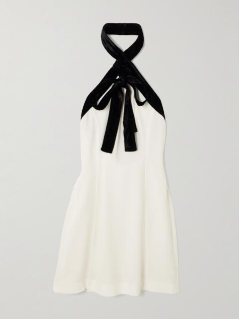 Jolie Bow-detailed Velvet-trimmed Crepe Mini Dress