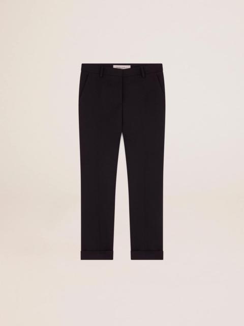 Women's dark blue wool cigarette pants