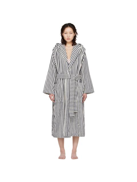 White & Navy Terry Hooded Bathrobe
