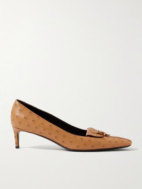 Celia Pocket Buckled Ostrich Pumps