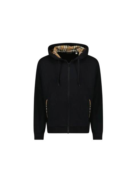 Burberry Keira Cotton Zip Up Check Hoodie Black