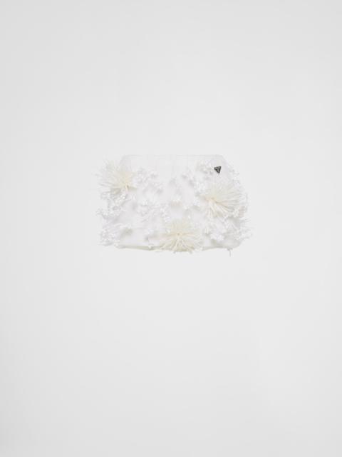 Embroidered organza and satin miniskirt