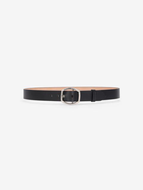 Belt With Branded Geometric Buckle