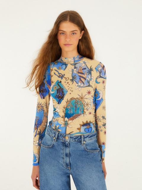 Sand Mystical Long Sleeve Tulle Blouse