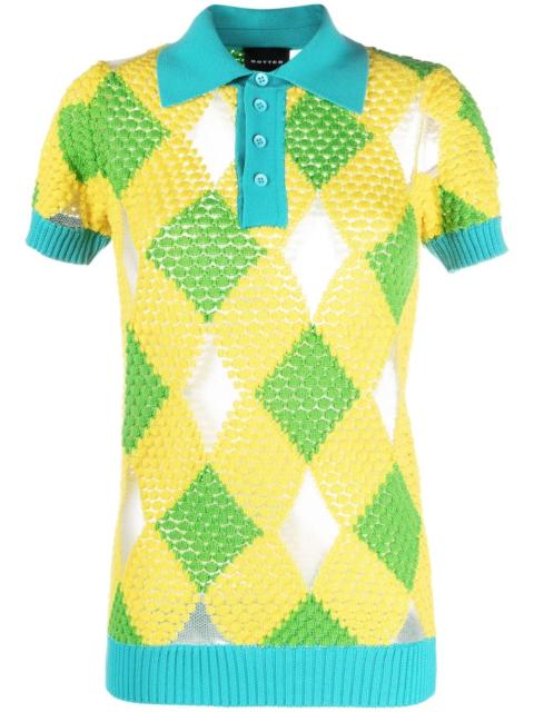 geometric-pattern knitted polo shirt