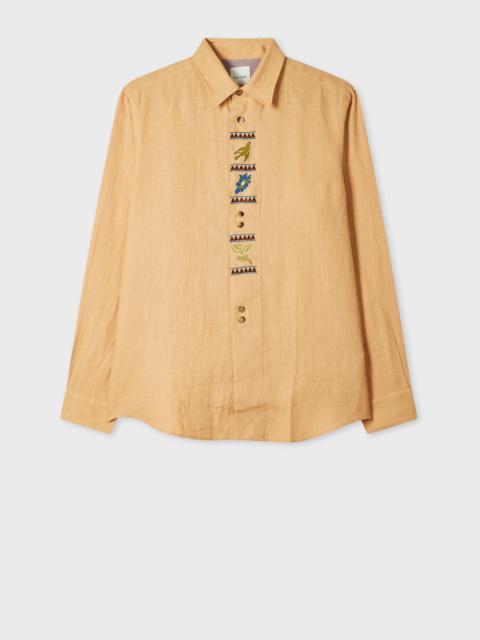 Peach Linen Embroidered Shirt