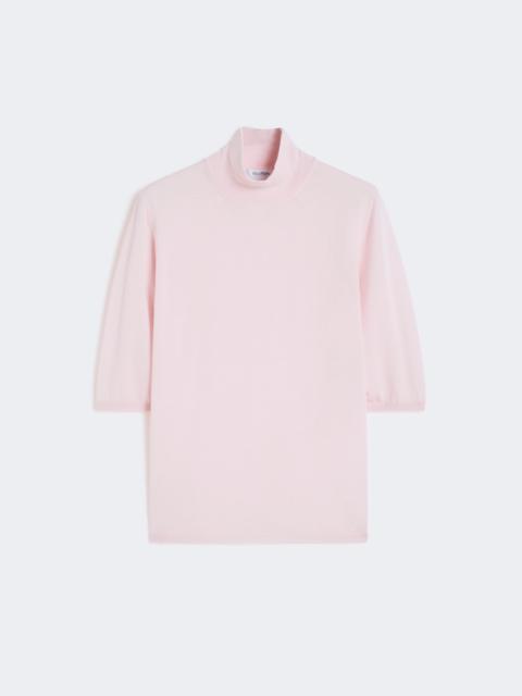 Stockinette-stitched wool polo-neck sweater - PINK
