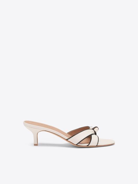 Raquel 45 White & Black Knotted Leather Kitten Heel Sandals