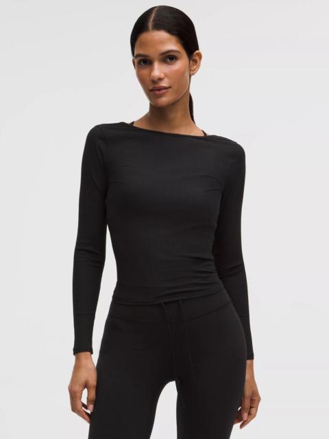 Ribbed Scoop-Back Yoga Long-Sleeve Shirt