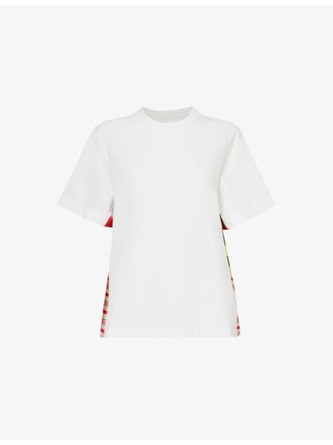 Round-neck contrast-panel cotton-jersey T-shirt