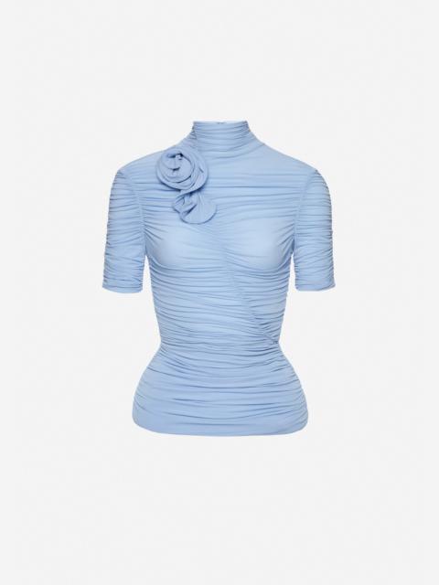 Ruched cupro-blend top in light blue