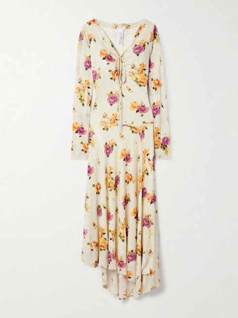 Asymmetric Floral-print Crepe Dress