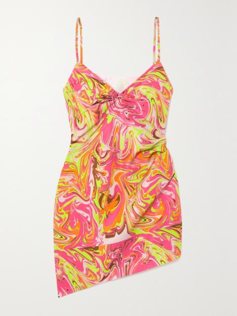 Party Girl Asymmetric Printed Crepe Mini Dress